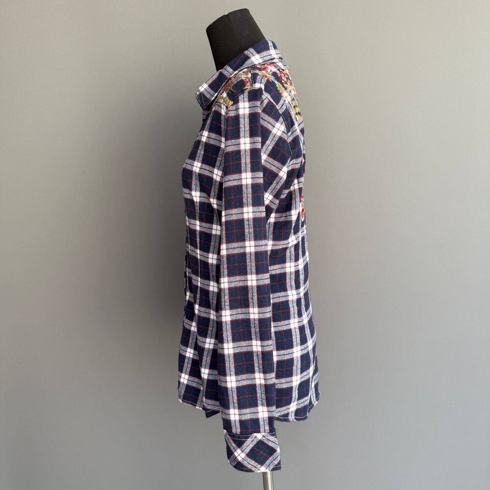 Grace in LA Embroidered Western shirt - Blue Plaid Boho Floral Cowgirl Size S - Picture 13 of 15